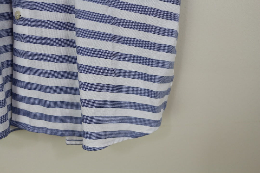 Chemise Giordano en coton rayée bleu blanc manches courtes L 4