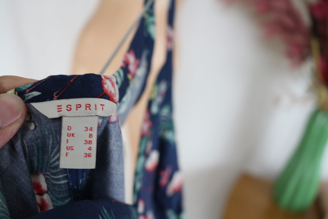 Robe d'été Esprit bleu imprimé flamant rose Xs 34 8