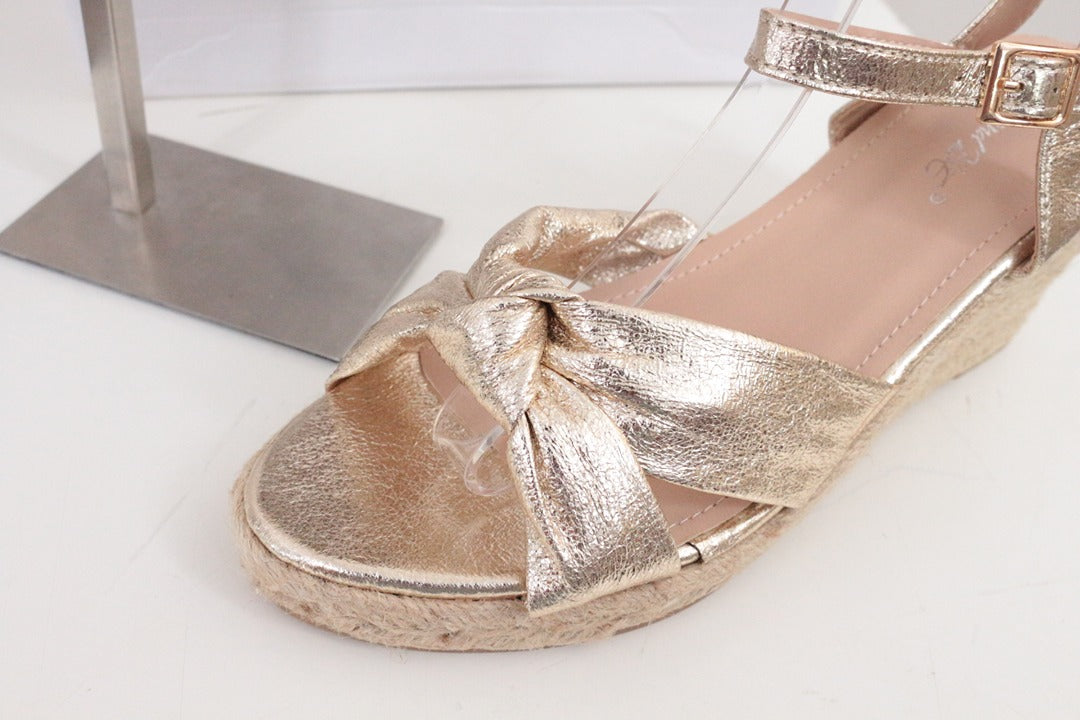 Sandales compensées espadrilles R and Be dorées métallisées T40 3