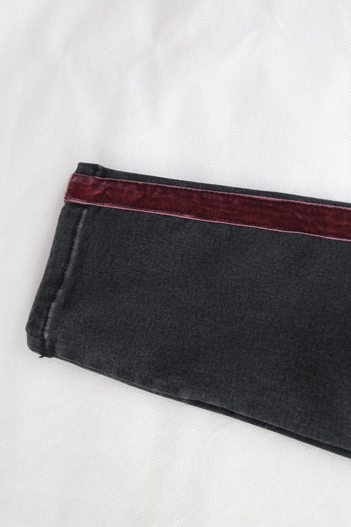 Jean slim noir bandes velours bordeaux taille 36 archive fashion 3