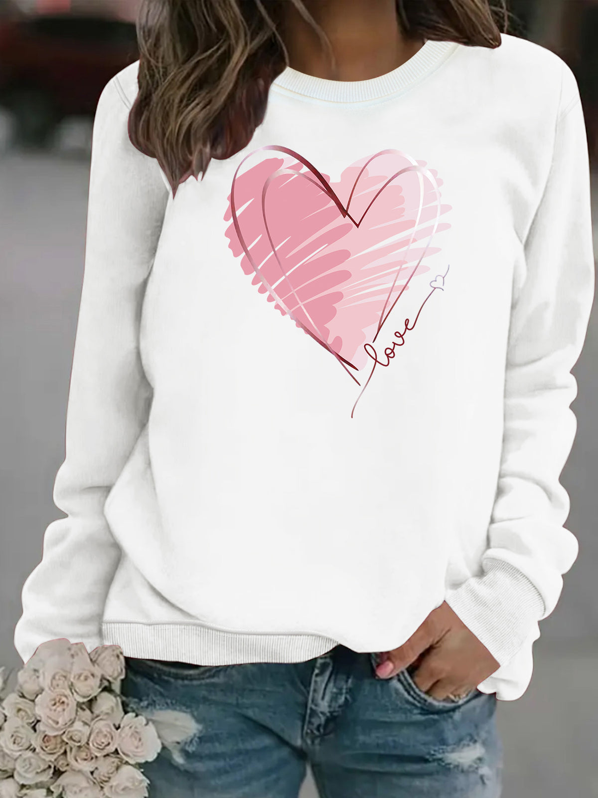 Sweat-shirt épais à col rond, manches lanternes, impression thermique, coupe ample, pour femme, 7 coloris 7