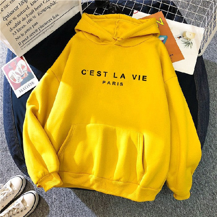 Sweat à capuche pour femme imprimé lettres, doublé polaire, coupe ample, style étudiant décontracté 19