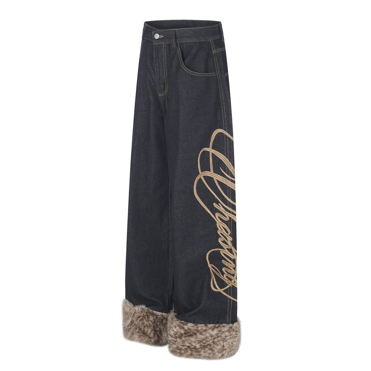 Jean large en denim brodé à ourlet brut, style street 9