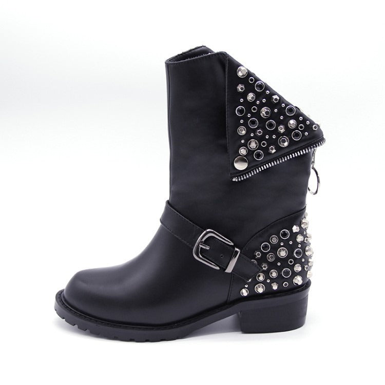 Bottes punk à rivets en simili cuir, noir 6