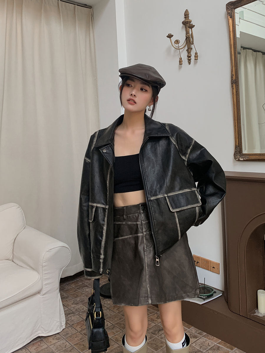 Veste oversize en simili cuir noir vieilli – photo 2 – Frippin'Dealz