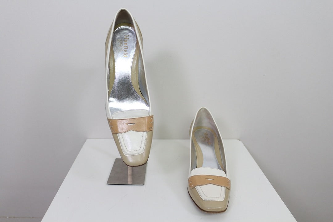 Escarpins Manfield cuir beige et blanc 37.5 6