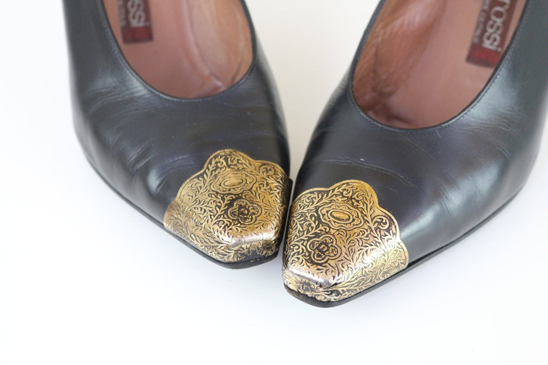 Escarpins Sergio Rossi noir et or vintage 37