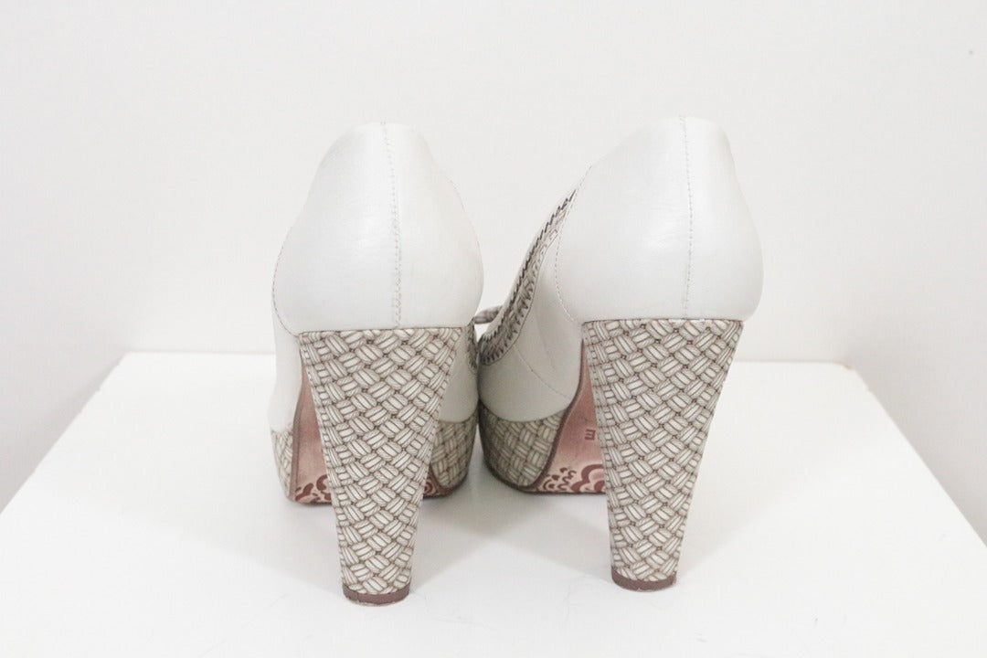 Escarpins peep-toe femme Bocage blanc et beige tressé taille 39 7