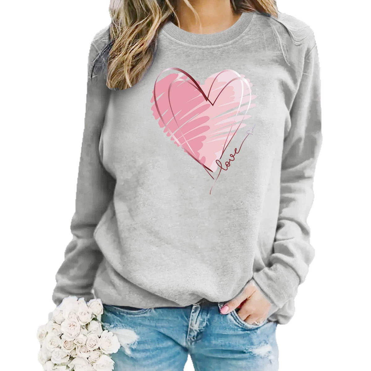 Sweat-shirt épais à col rond, manches lanternes, impression thermique, coupe ample, pour femme, 7 coloris 2