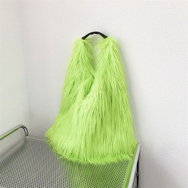 Grand sac porté épaule fausse fourrure moelleux 12 couleurs 17