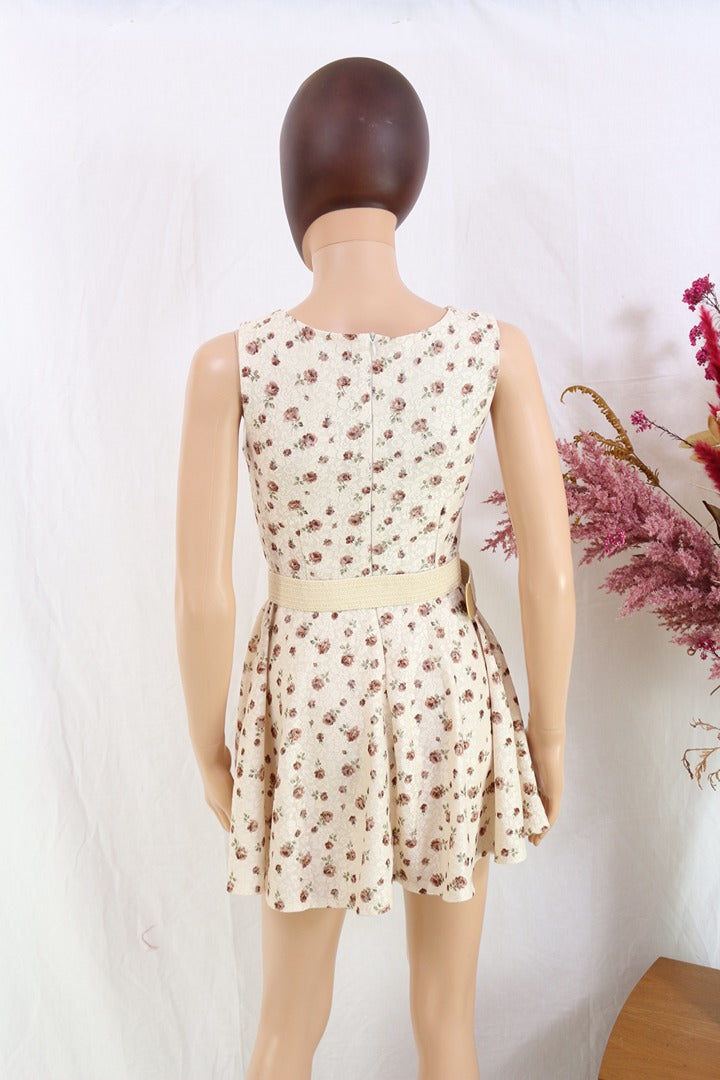 Robe courte krei beige fleurs dentelle S 7