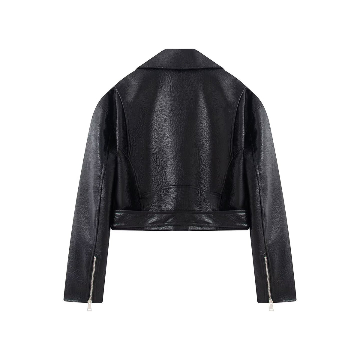 Veste de motard courte simili cuir col rabattu zip femme – photo 8 – Frippin'Dealz
