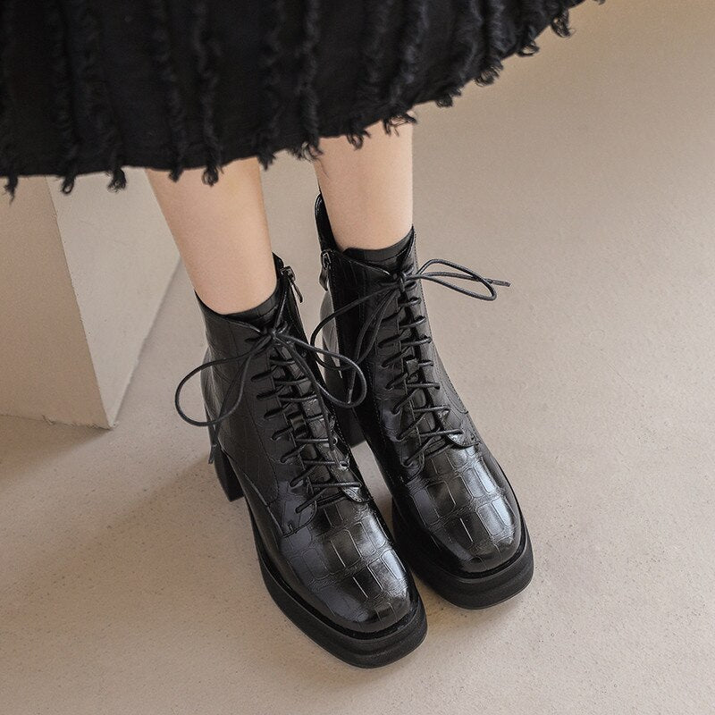 Bottines rétro cuir plateforme talon épais femme – photo 63 – Frippin'Dealz