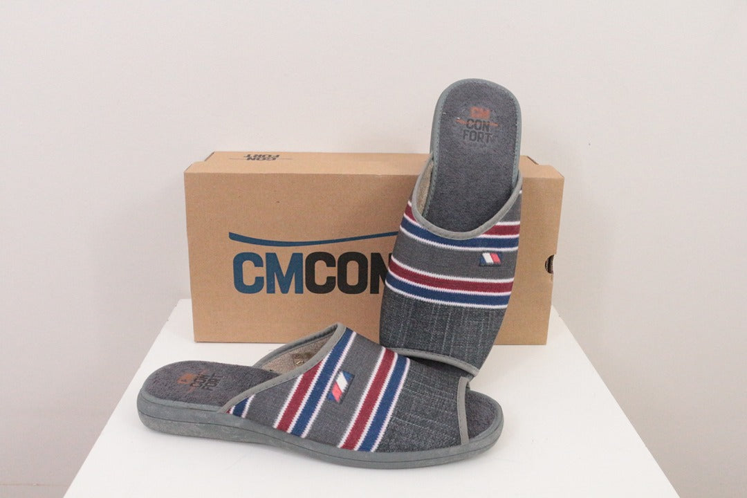Chaussons Cm Confort gris rayé ouvert taille 41 neuf 10