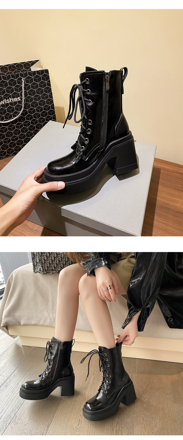 Bottines plateforme talon épais cuir femme – photo 11 – Frippin'Dealz