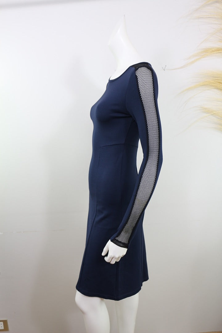 Robe droite Kookaï bleu marine manches ajourées mesh 34 3