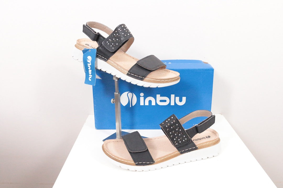 Sandales plates en cuir noir Inblu neuves taille 38 1