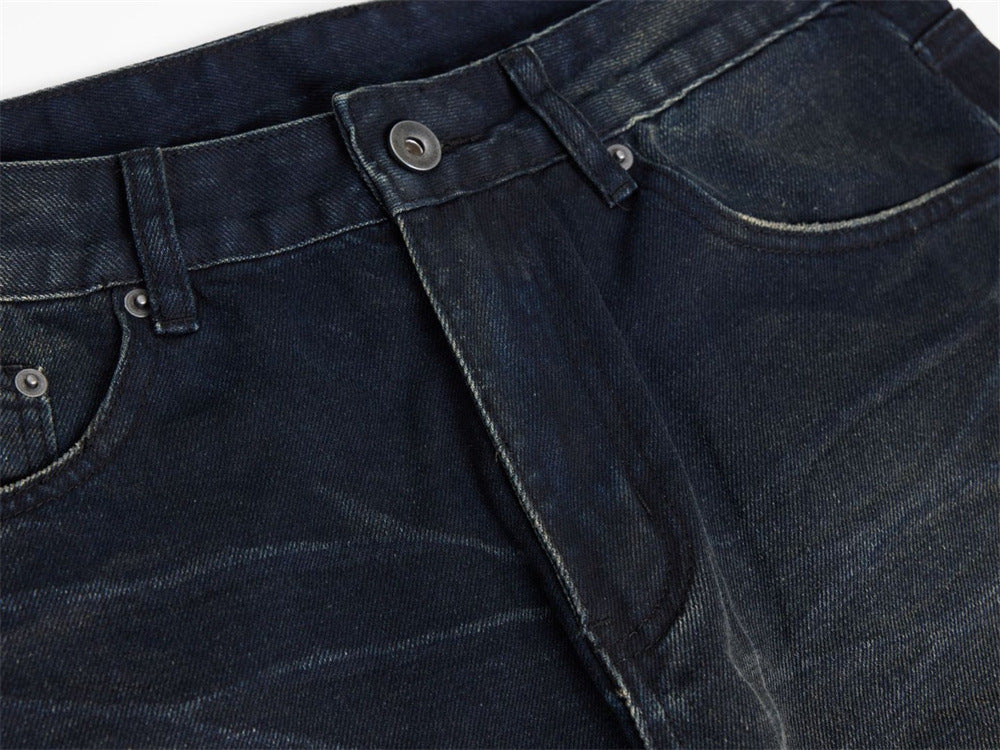 Jean streetwear pour homme avec patchs usés, coupe ample droite délavée style grunge 16
