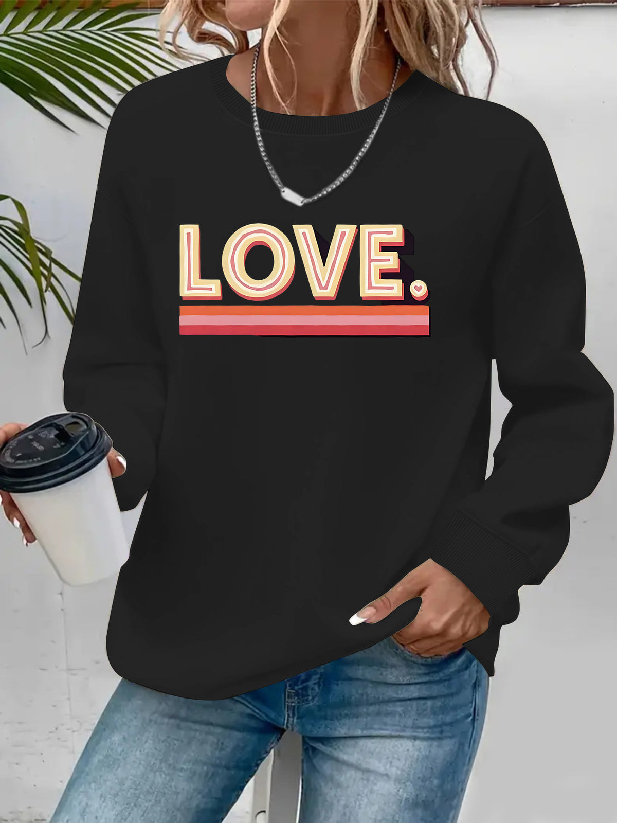 Sweat ample à col rond, imprimé transfert thermique, manches lanternes, style urbain, pour femme, 4 coloris 7