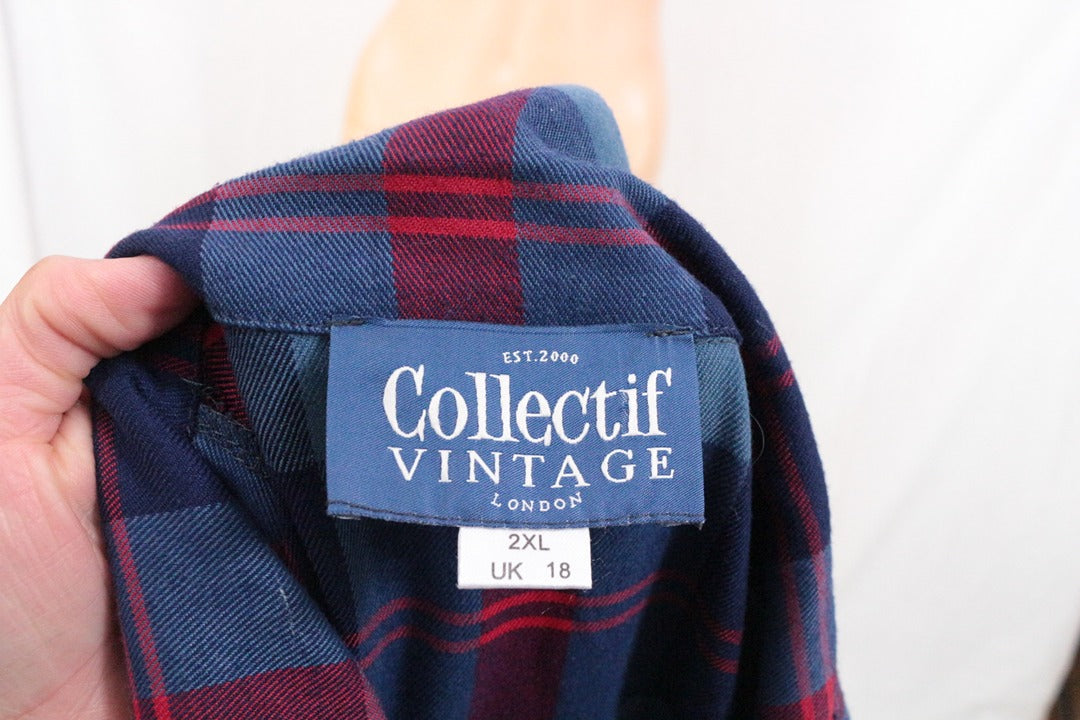 Robe chemise vintage Collectif carreaux bleu rouge Xxl 2xl 11