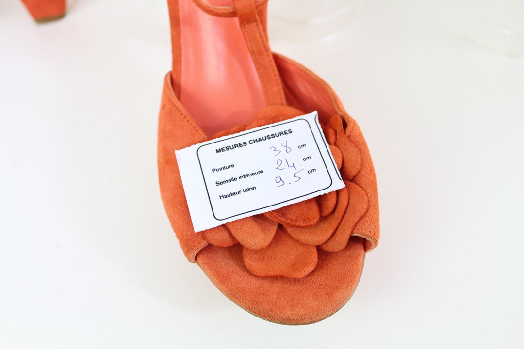 Sandales talons André orange fleur 38 vintage chic 12