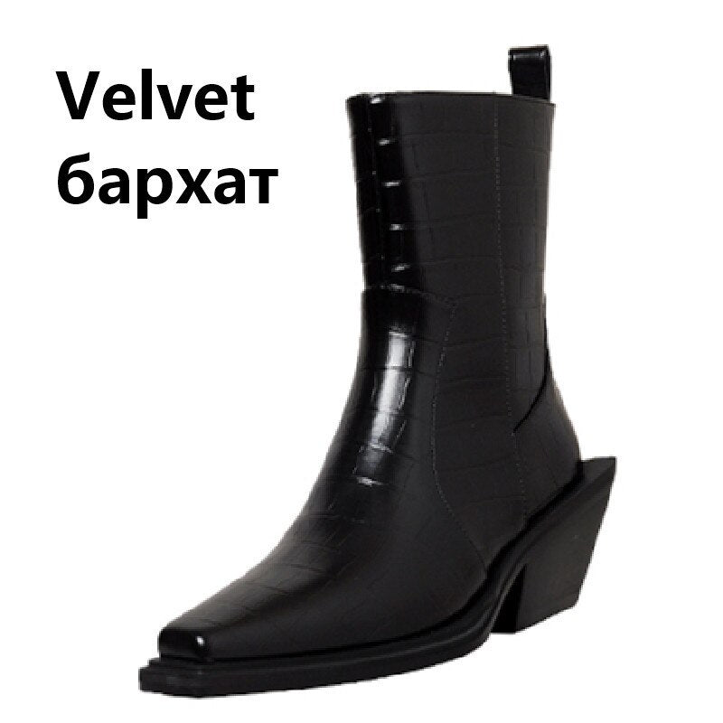 Bottines en cuir à talon épais et bout carré, zip latéral, style rétro, pour femme 29