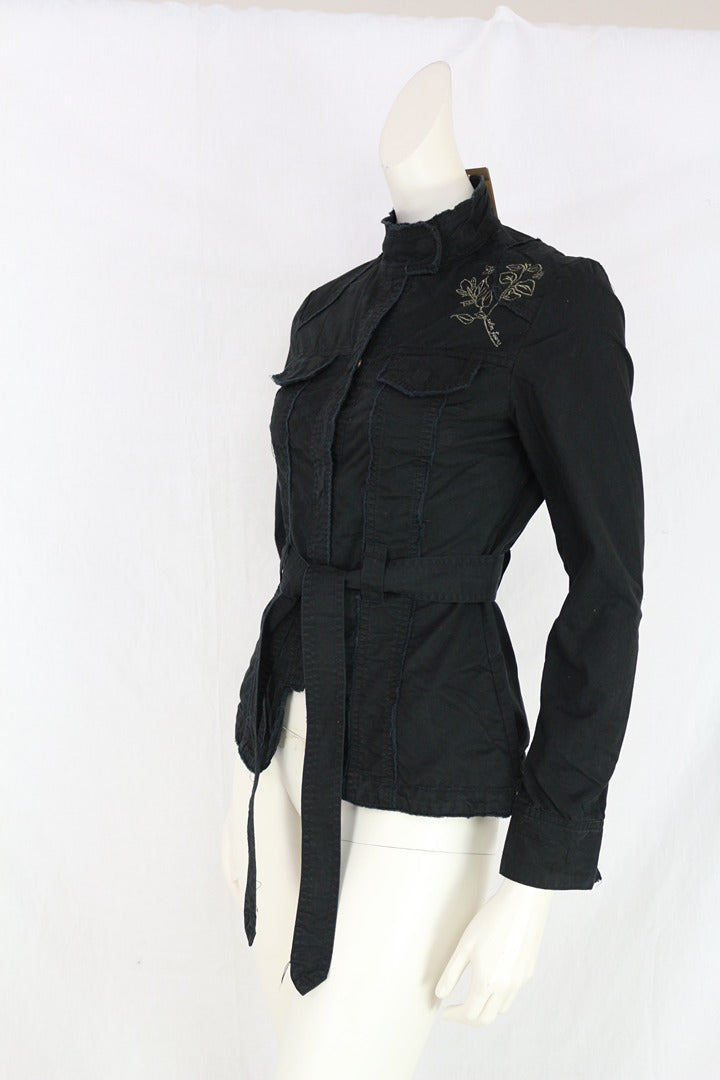 Veste militaire Kalamton coton noir brodé taille S 3