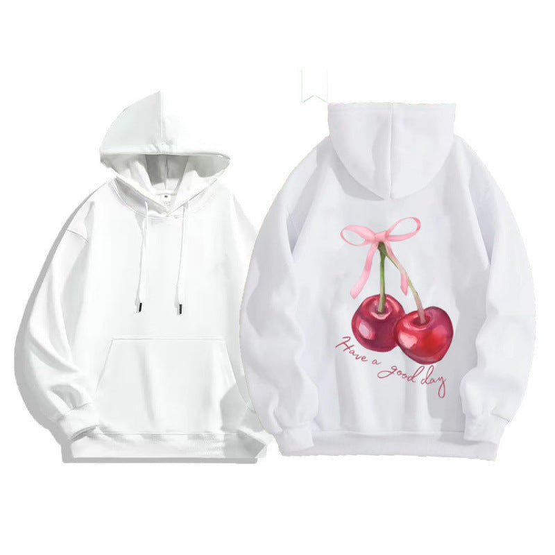 Sweat à capuche unisexe ample imprimé cerises 2
