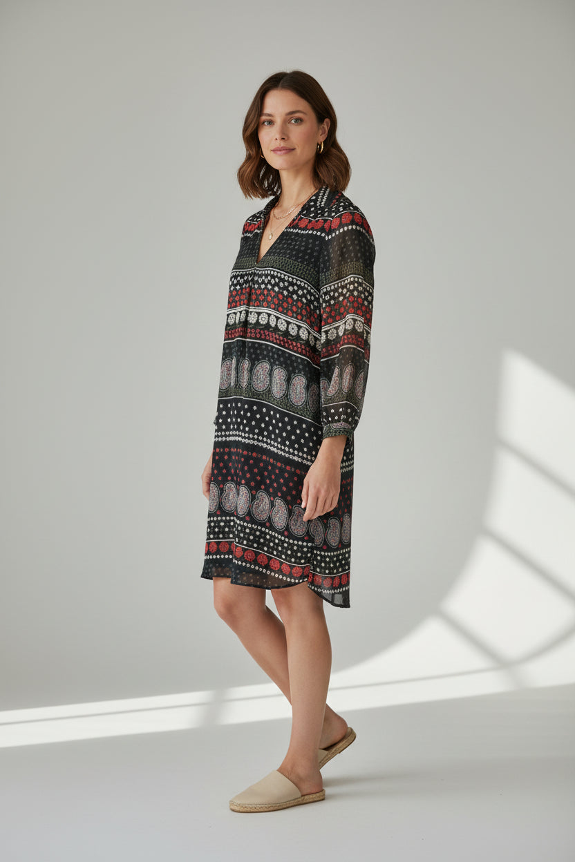 Molly Bracken – Abito longuette – Poliestere – Nero, kaki, rosso, stampa floreale 11