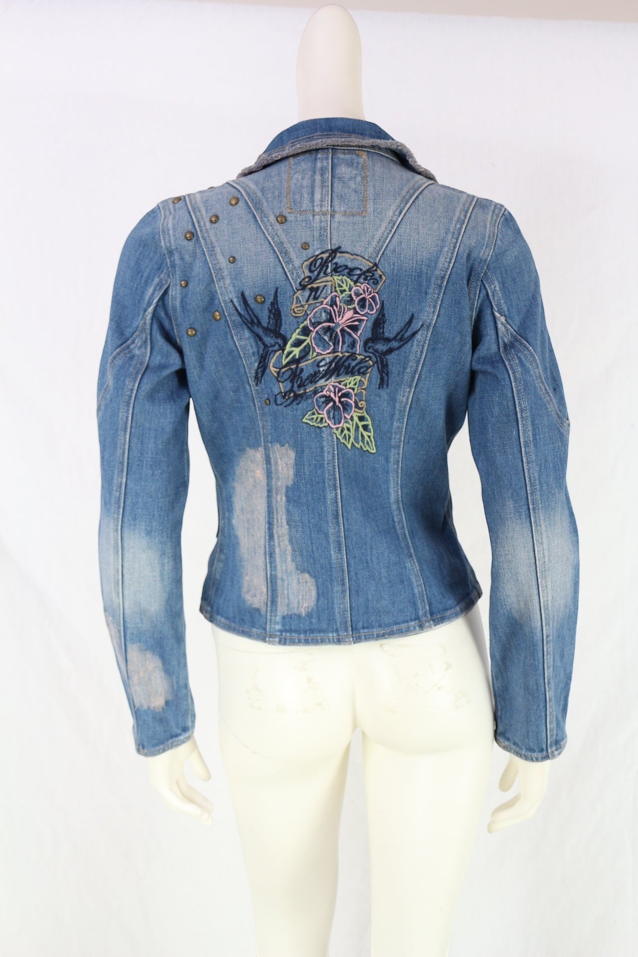 Veste Jean Femme Y2K McBling Brodée Cloutée Coupe Cintrée Denim Destroy 6