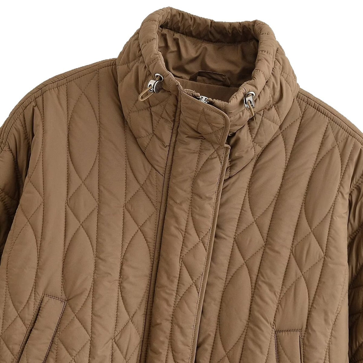 Veste courte matelassée à col montant, zippée, taille ceinturée, coupe ample, pour femme 6