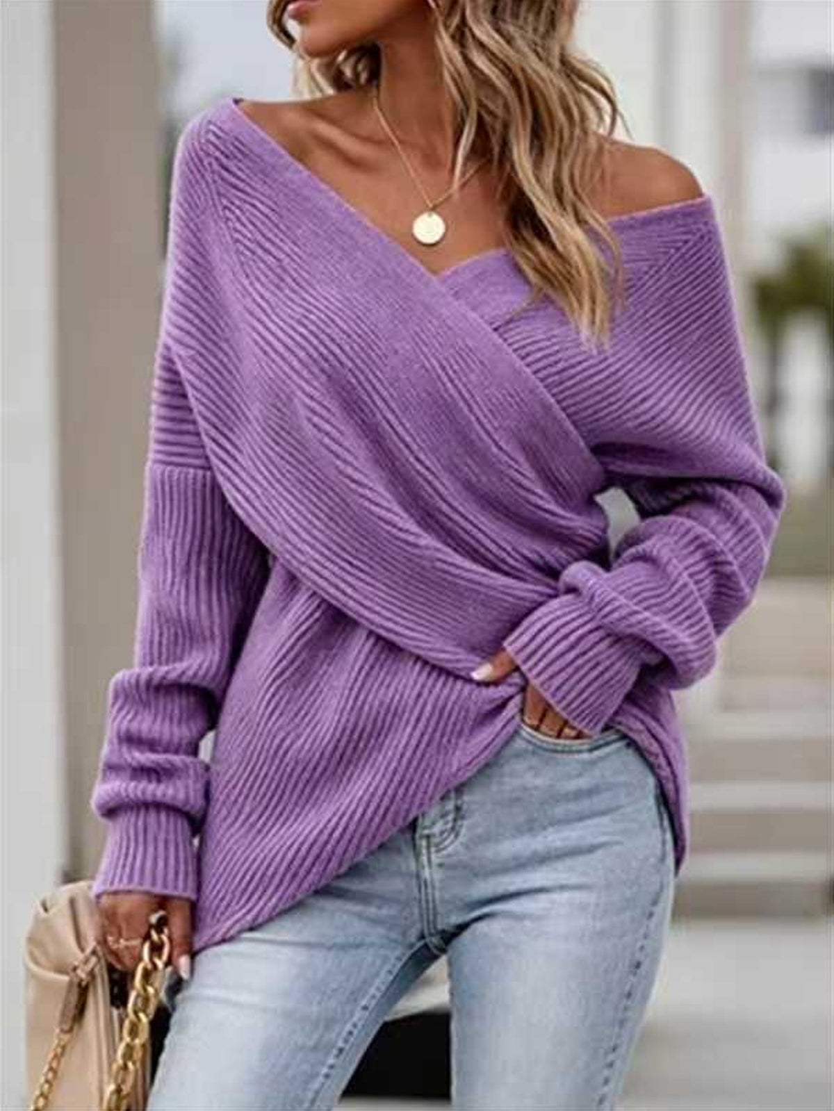 Pull en maille col V mi-long, coupe décontractée, 6 coloris 4