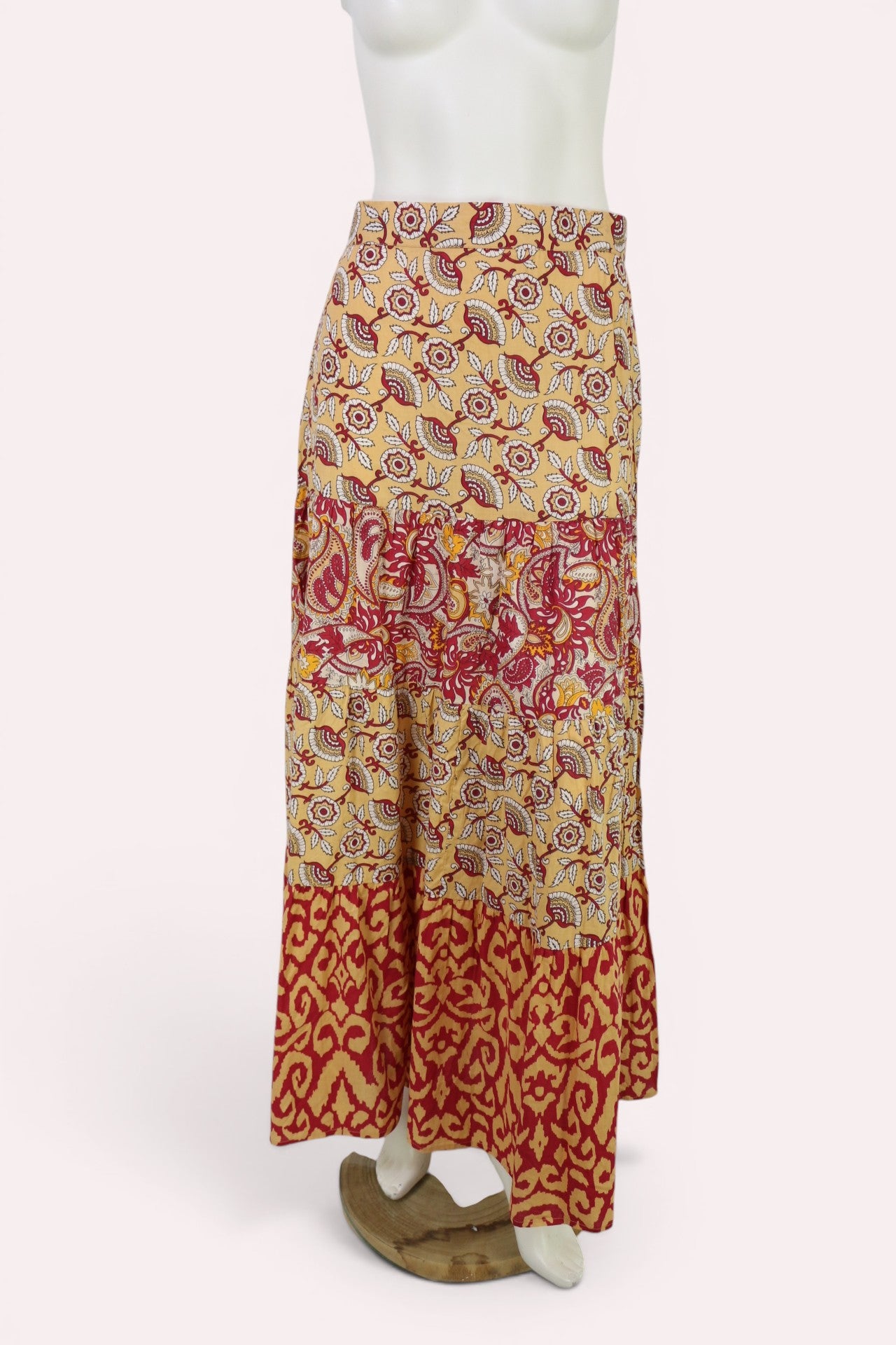 Jupe longue An’ge bohème coton imprimé moutarde rouge taille M NWT