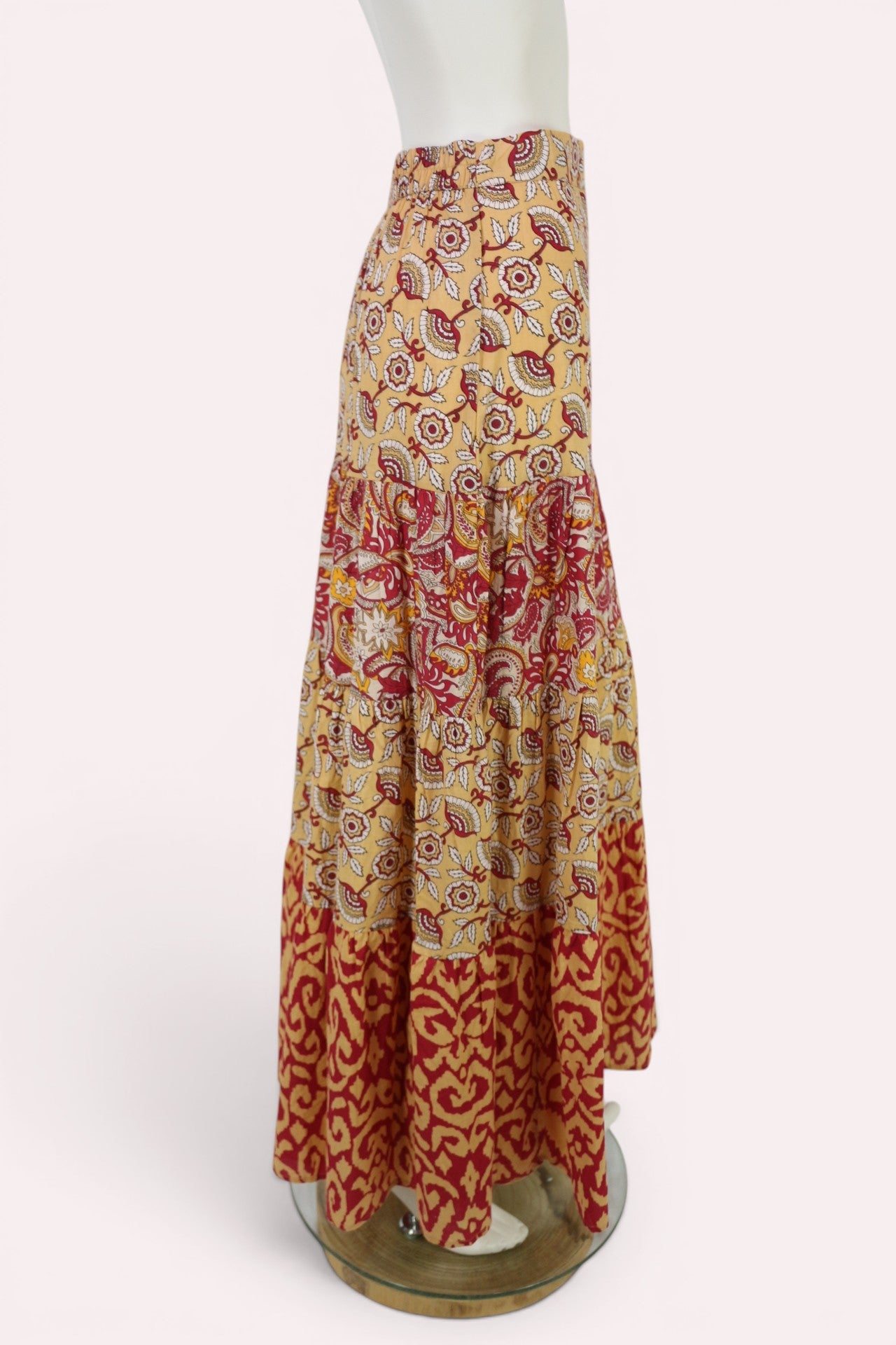 Jupe longue An’ge bohème coton imprimé moutarde rouge taille M NWT 4