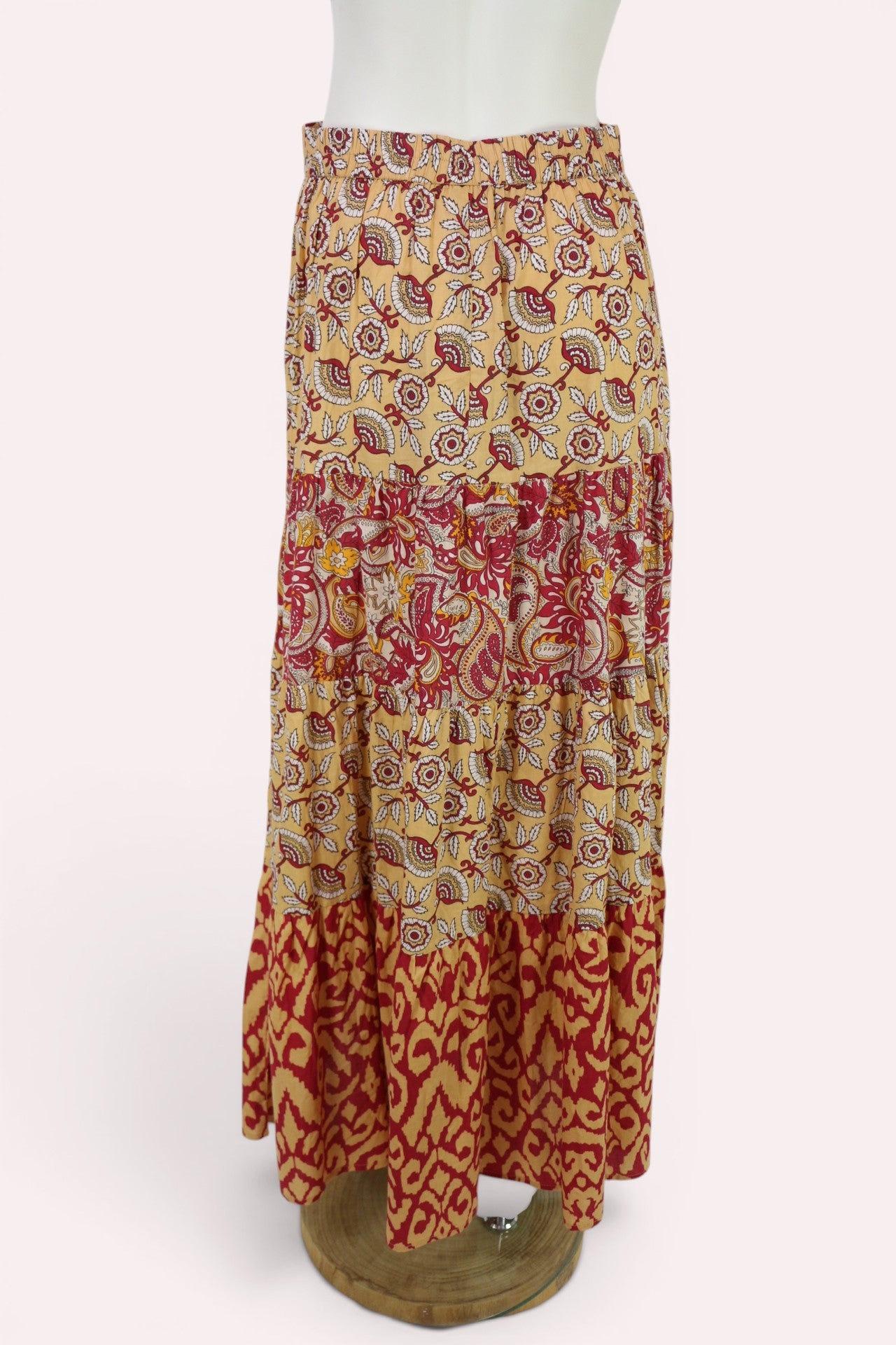 Jupe longue An’ge bohème coton imprimé moutarde rouge taille M NWT 5
