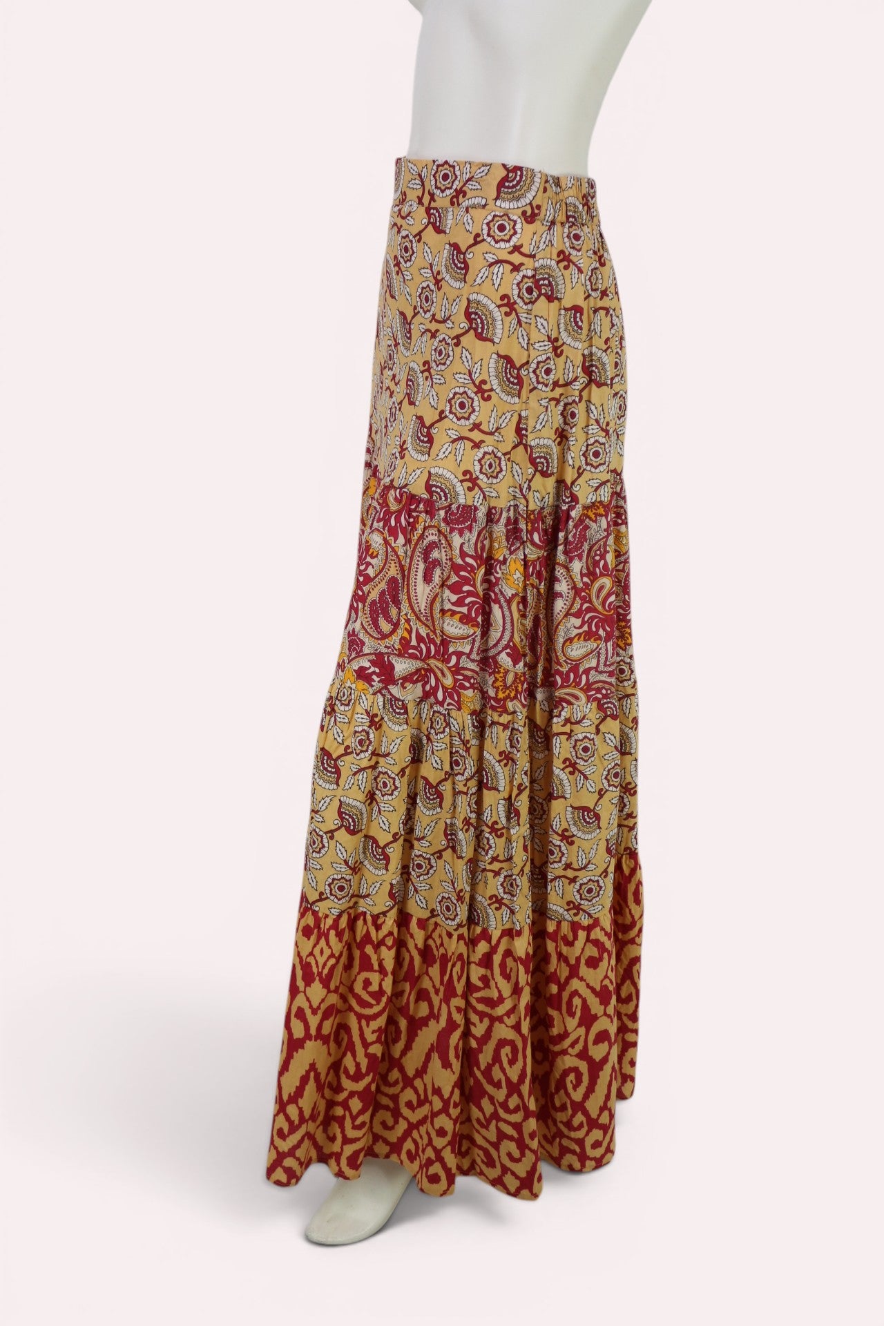 Jupe longue An’ge bohème coton imprimé moutarde rouge taille M NWT 6