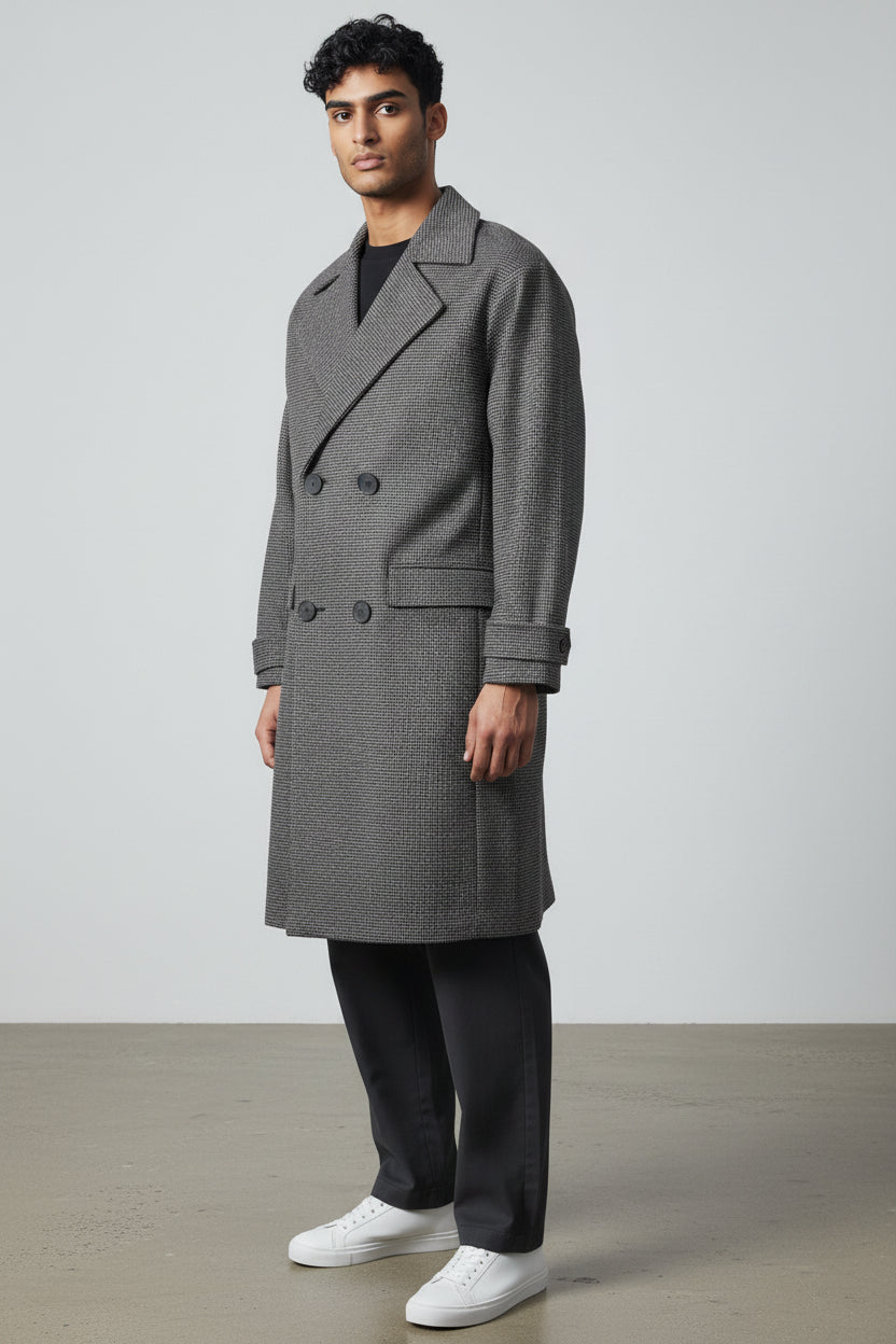 Eleven Paris Manteau mi-long Laine, Polyester Noir, Gris clair S  Neuf