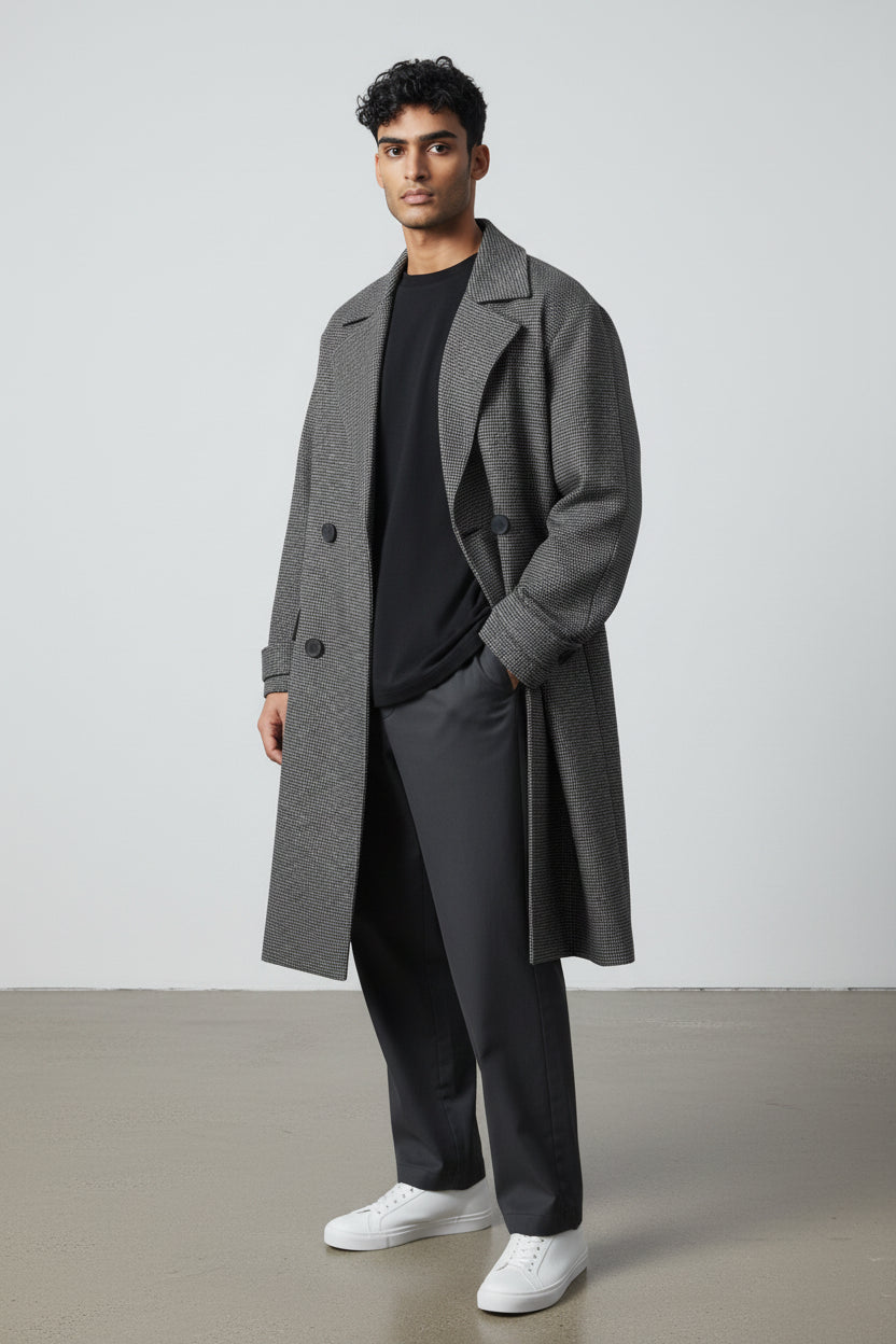 Eleven Paris Manteau mi-long Laine, Polyester Noir, Gris clair S  Neuf
