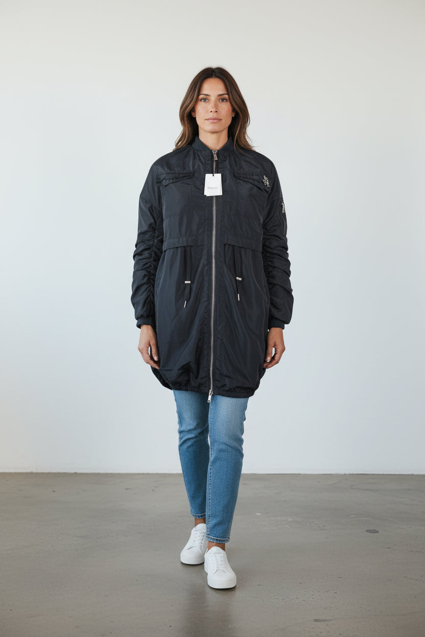 Berenice Blouson long Polyester Bleu marine S  Neuf