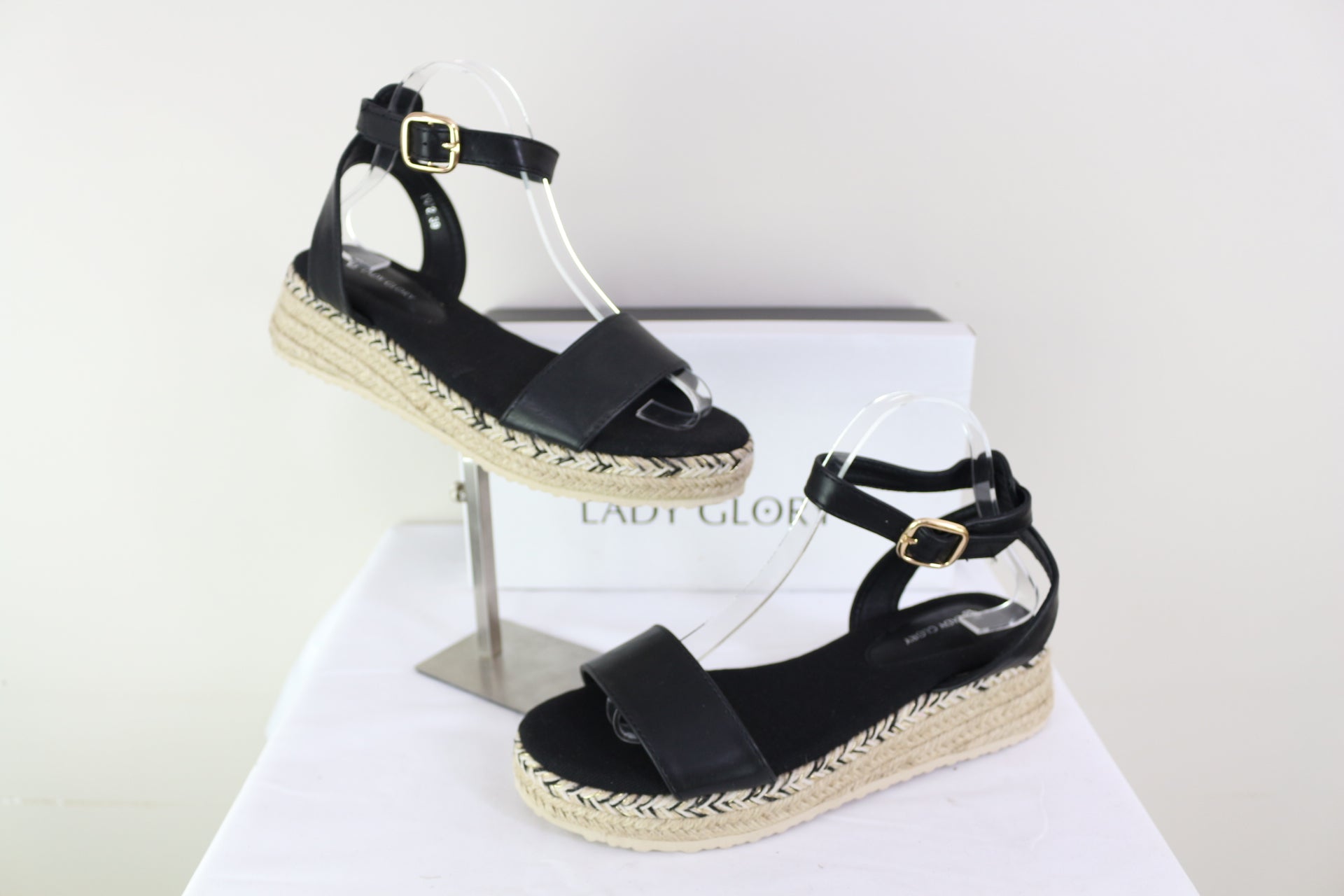 Lady Glory Sandales Compensées Espadrilles Noires Plateforme Neuves