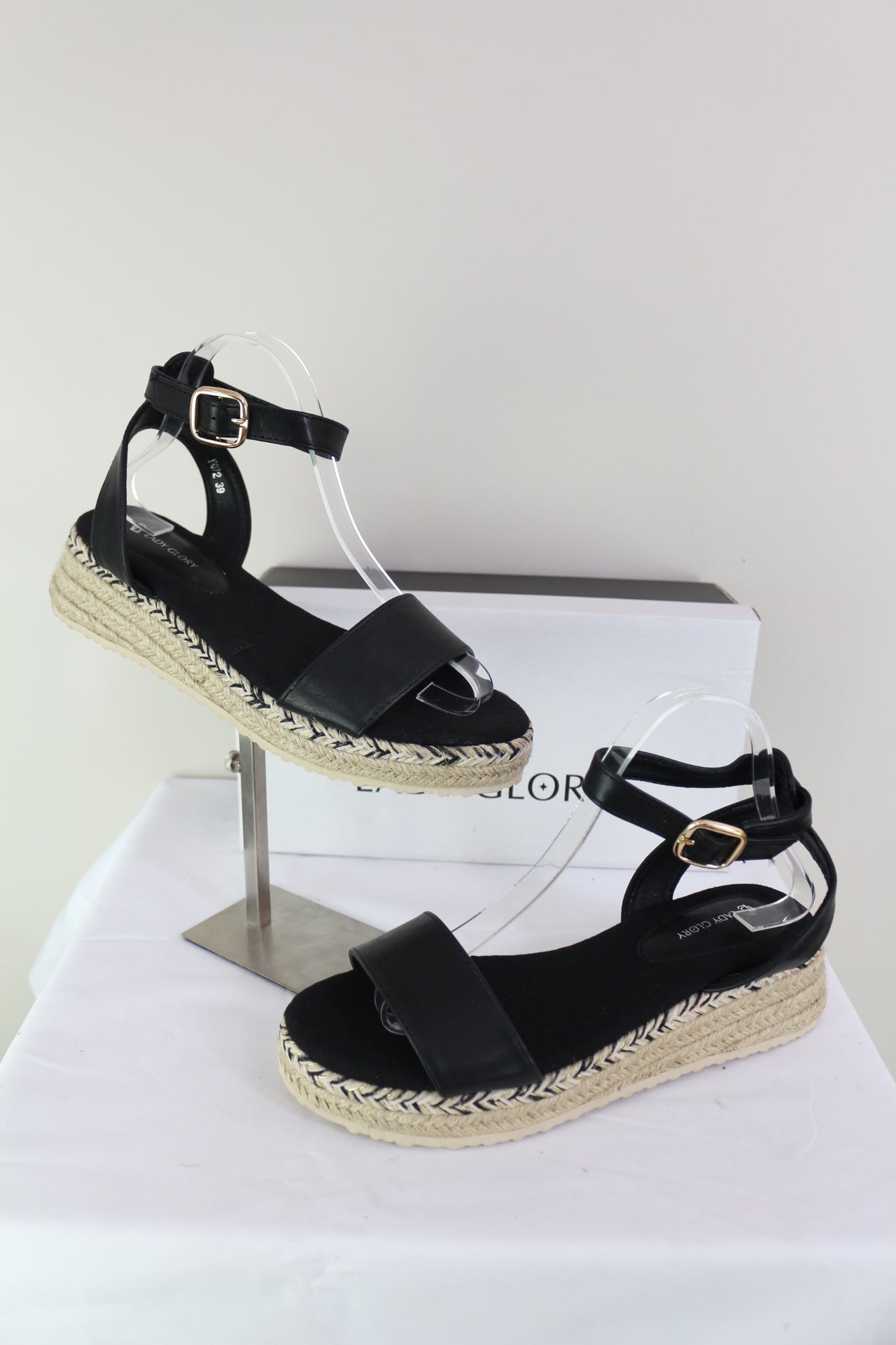 Lady Glory Sandales Compensées Espadrilles Noires Plateforme Neuves