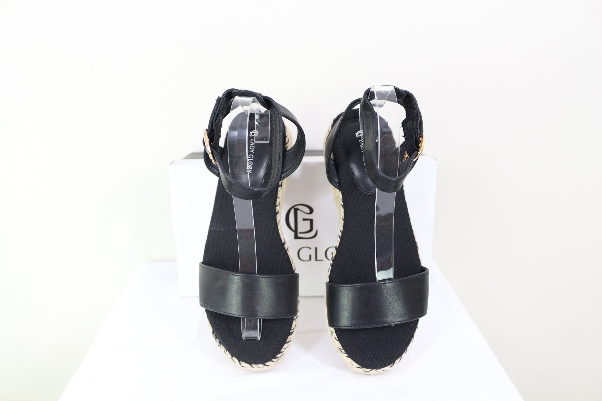 Lady Glory Sandales Compensées Espadrilles Noires Plateforme Neuves 4