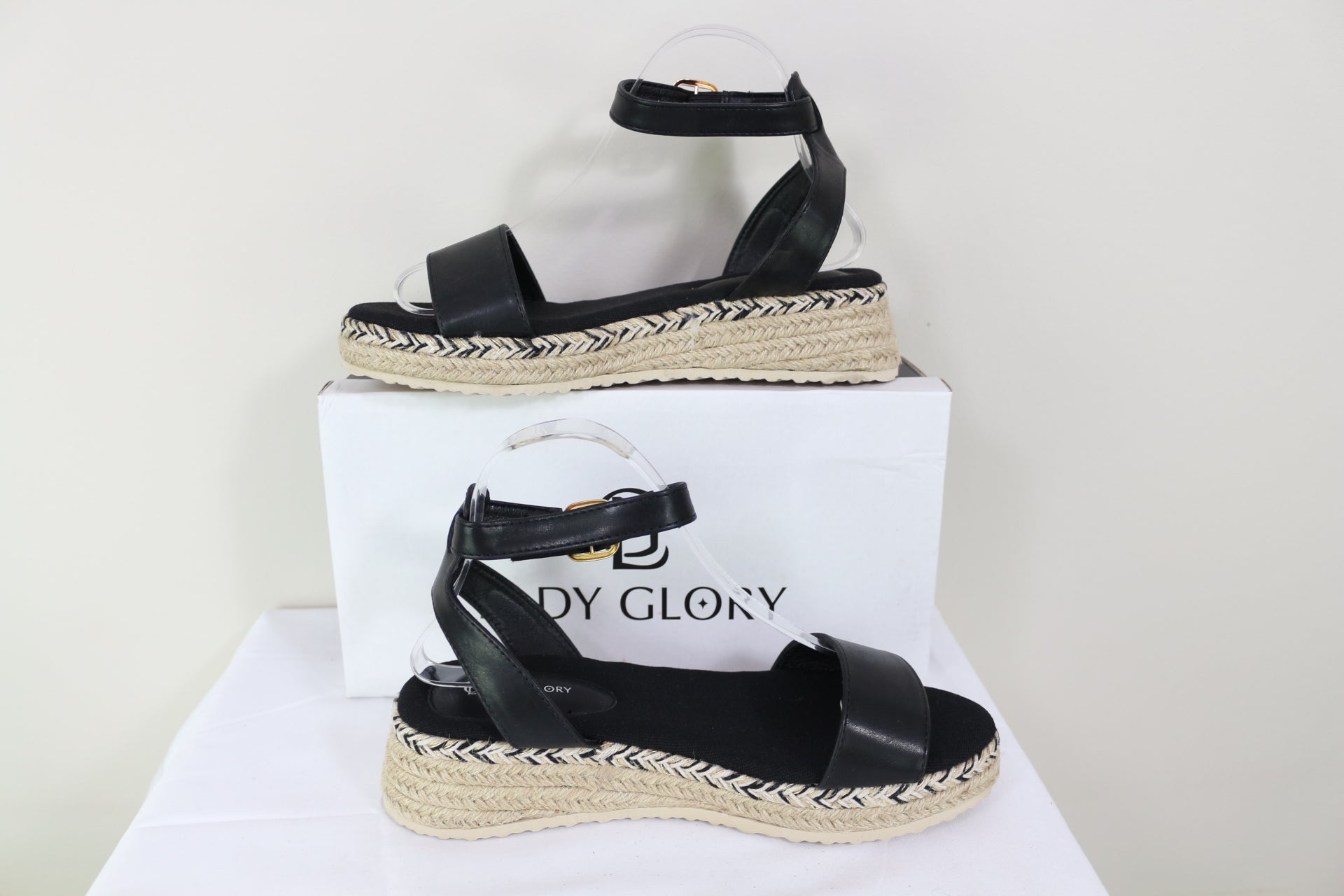 Lady Glory Sandales Compensées Espadrilles Noires Plateforme Neuves 5