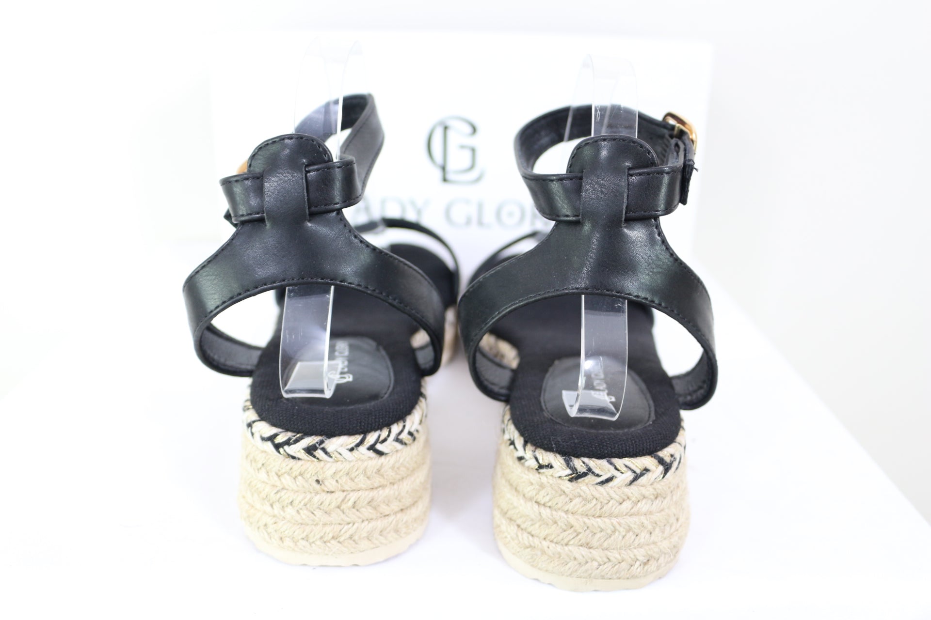 Lady Glory Sandales Compensées Espadrilles Noires Plateforme Neuves 6