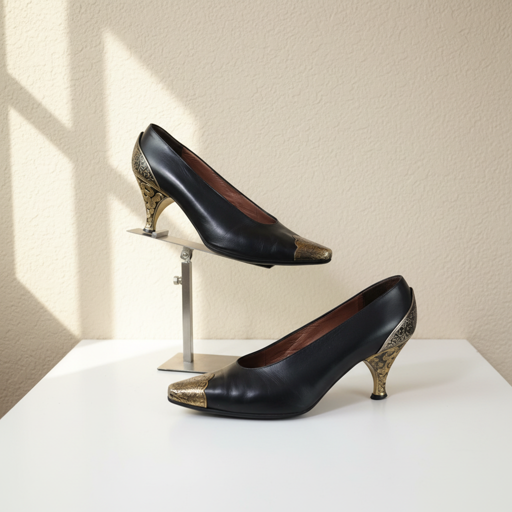 Escarpins Sergio Rossi noir et or vintage 37