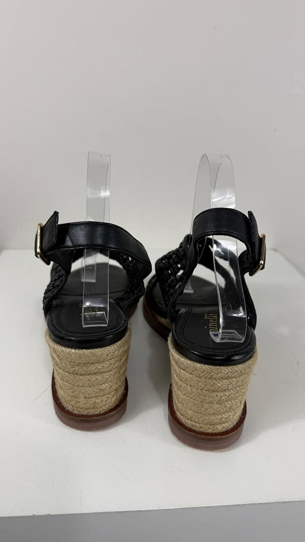 Sandales compensées Minelli cuir tressé noir 39 talon corde 3