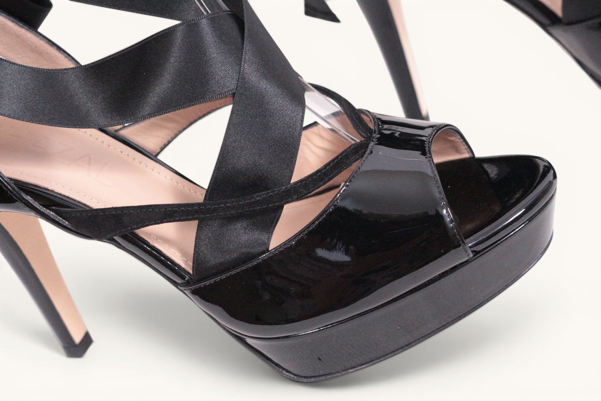Sandales Ghazal Paris lacets rubans cuir verni noir NEUVES avec boîte - T36.5 3