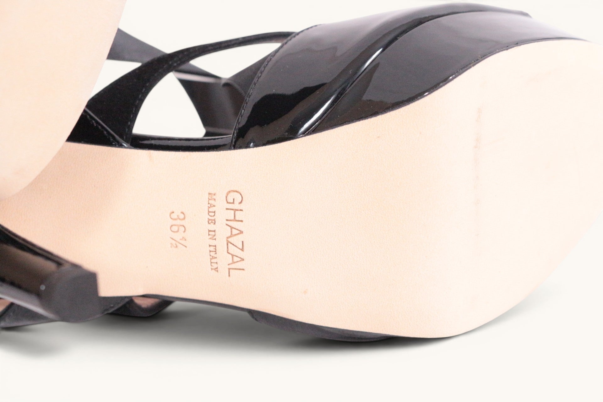 Sandales Ghazal Paris lacets rubans cuir verni noir NEUVES avec boîte - T36.5 6