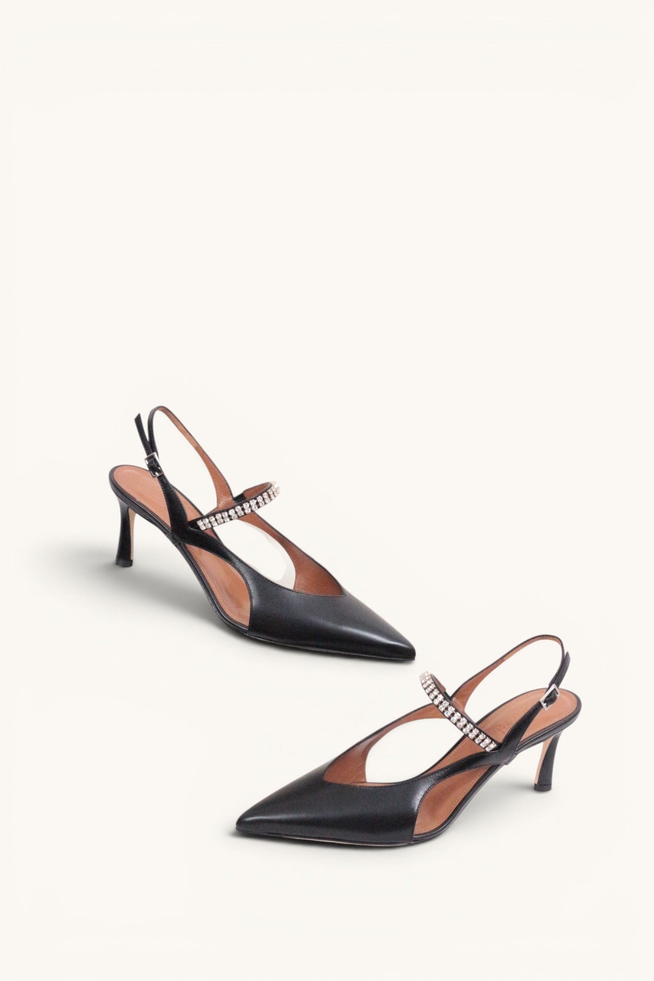 Escarpins Ghazal Paris "Lisa" slingback cuir noir et strass NEUFS - Taille 39.5