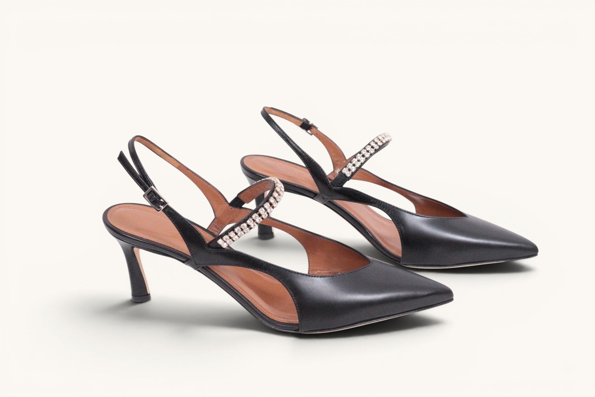 Escarpins Ghazal Paris "Lisa" slingback cuir noir et strass NEUFS - Taille 39.5 6